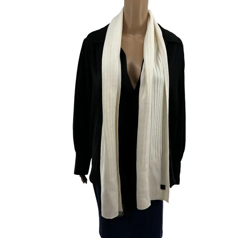 ALLSAINTS Ribbed Knit Chalk White Scarf
